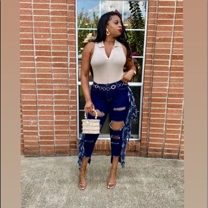 Denim Jeans with fringe on the seams
